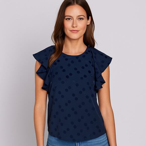 Vineyard Vines Polka Dot Jacquard Blue Top Small - Picture 1 of 13